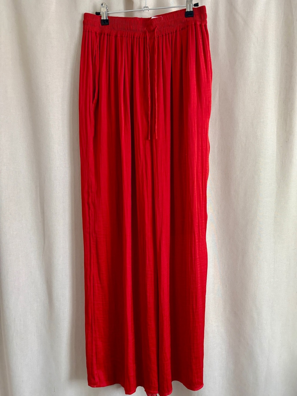 Red Crinkle Satin Wide Leg Pants | Fits M